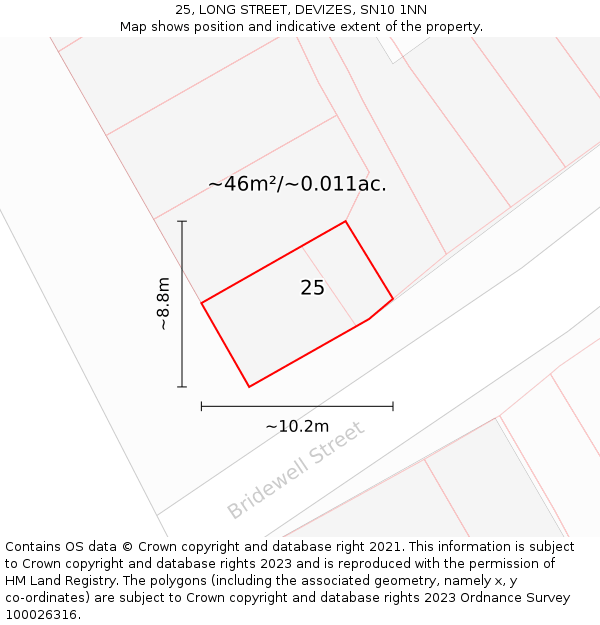 25, LONG STREET, DEVIZES, SN10 1NN: Plot and title map