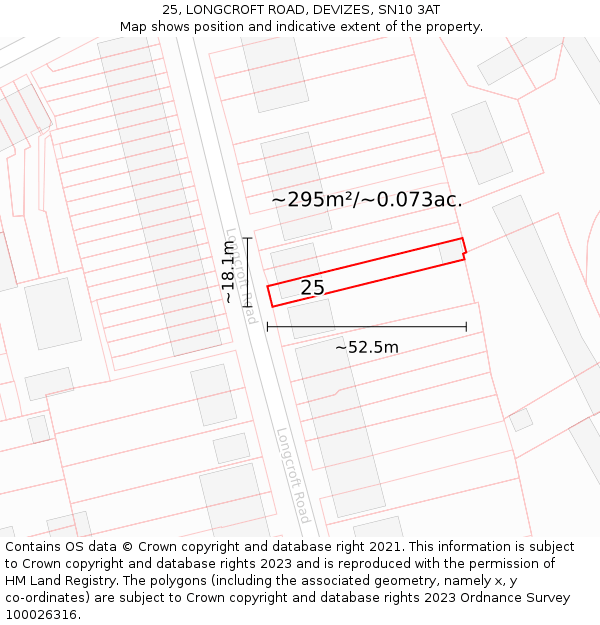25, LONGCROFT ROAD, DEVIZES, SN10 3AT: Plot and title map