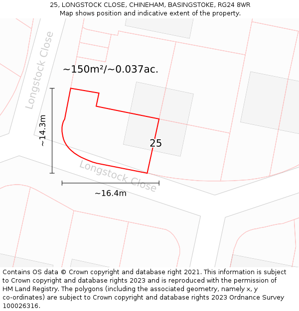 25, LONGSTOCK CLOSE, CHINEHAM, BASINGSTOKE, RG24 8WR: Plot and title map