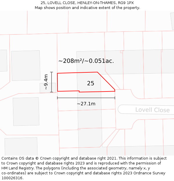 25, LOVELL CLOSE, HENLEY-ON-THAMES, RG9 1PX: Plot and title map
