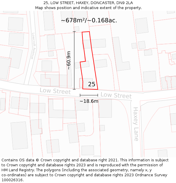 25, LOW STREET, HAXEY, DONCASTER, DN9 2LA: Plot and title map
