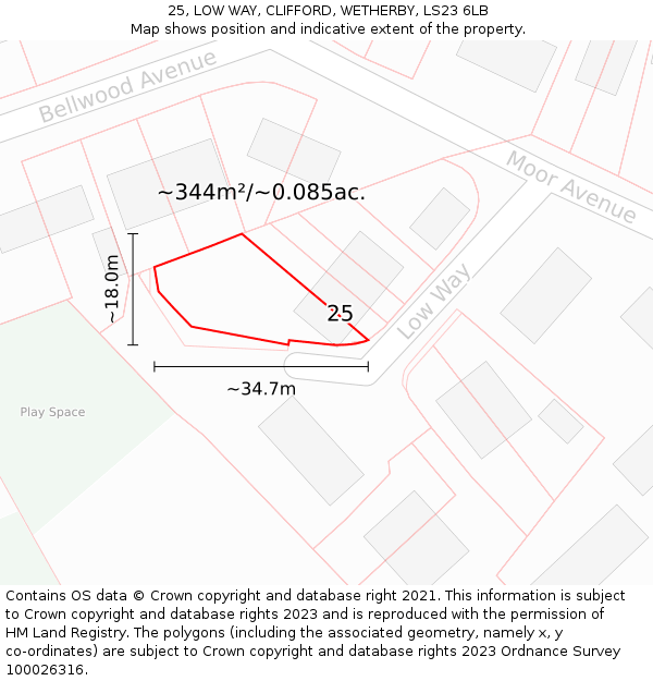 25, LOW WAY, CLIFFORD, WETHERBY, LS23 6LB: Plot and title map