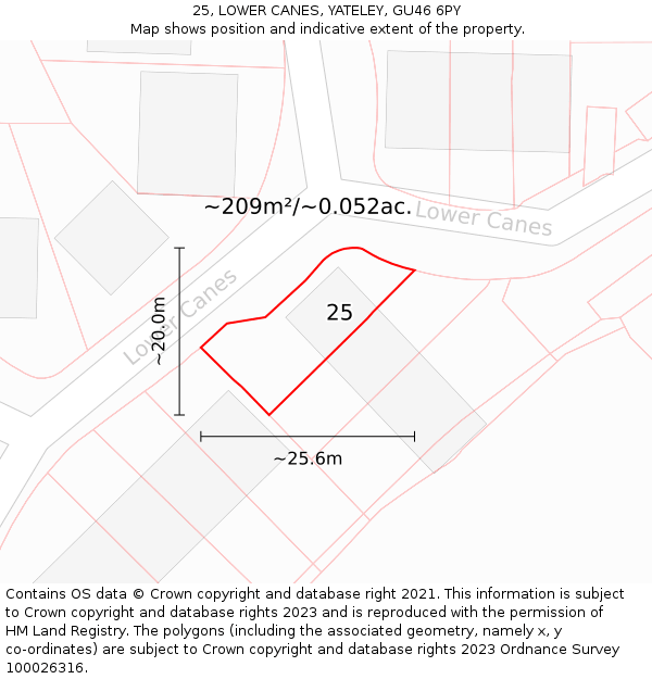 25, LOWER CANES, YATELEY, GU46 6PY: Plot and title map