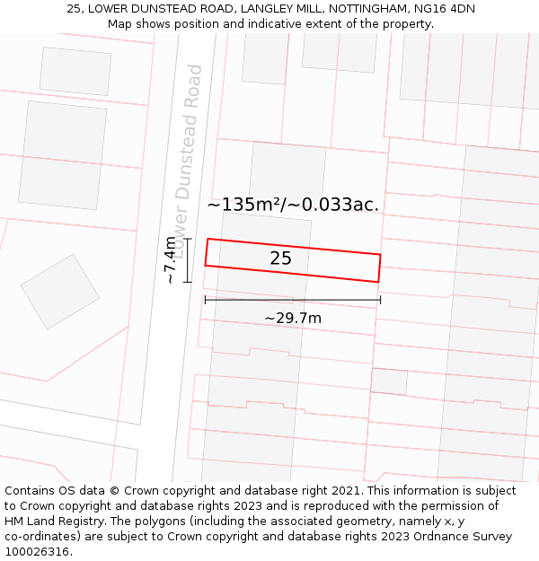 25, LOWER DUNSTEAD ROAD, LANGLEY MILL, NOTTINGHAM, NG16 4DN: Plot and title map