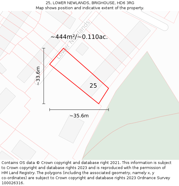 25, LOWER NEWLANDS, BRIGHOUSE, HD6 3RG: Plot and title map