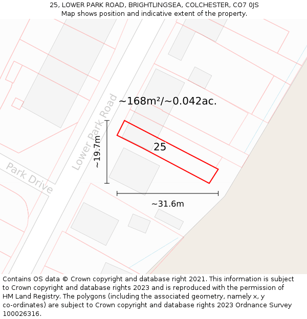 25, LOWER PARK ROAD, BRIGHTLINGSEA, COLCHESTER, CO7 0JS: Plot and title map