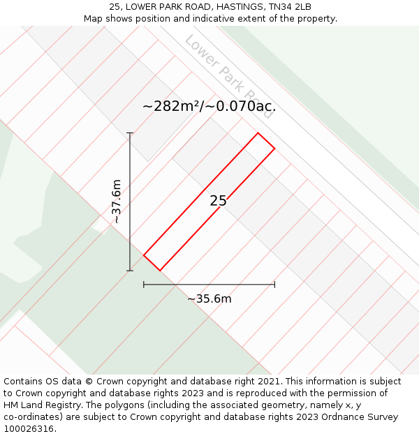 25, LOWER PARK ROAD, HASTINGS, TN34 2LB: Plot and title map