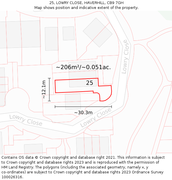 25, LOWRY CLOSE, HAVERHILL, CB9 7GH: Plot and title map