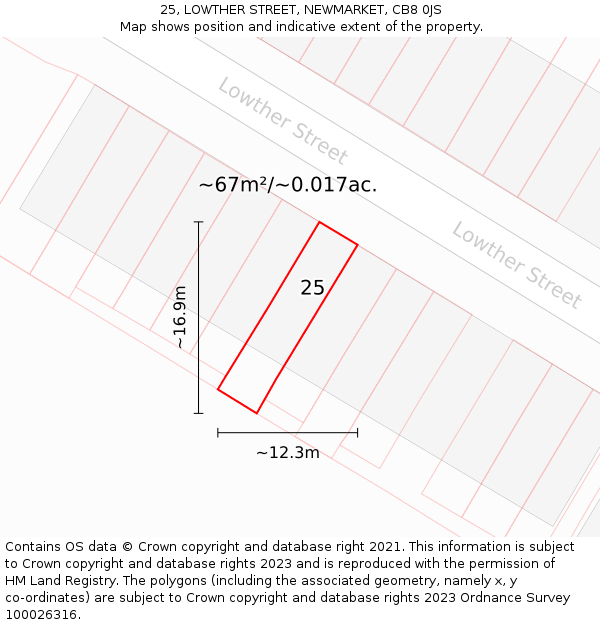 25, LOWTHER STREET, NEWMARKET, CB8 0JS: Plot and title map