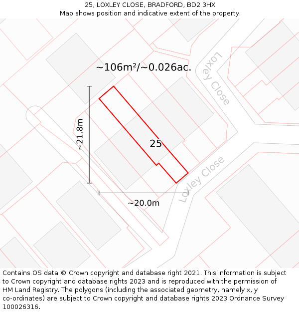 25, LOXLEY CLOSE, BRADFORD, BD2 3HX: Plot and title map