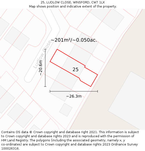 25, LUDLOW CLOSE, WINSFORD, CW7 1LX: Plot and title map
