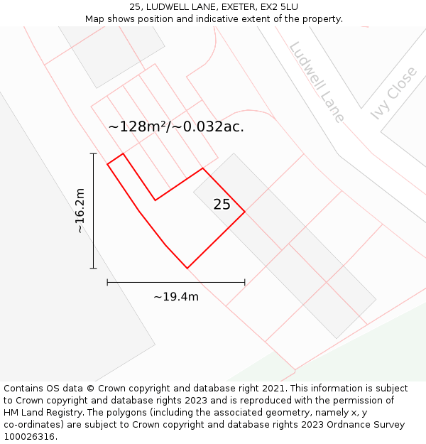 25, LUDWELL LANE, EXETER, EX2 5LU: Plot and title map