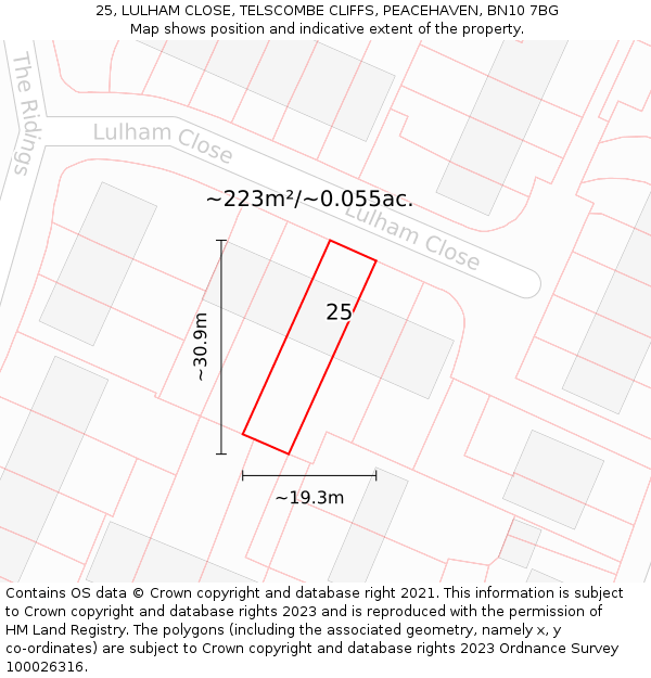 25, LULHAM CLOSE, TELSCOMBE CLIFFS, PEACEHAVEN, BN10 7BG: Plot and title map