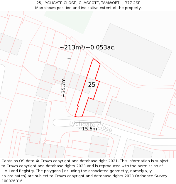 25, LYCHGATE CLOSE, GLASCOTE, TAMWORTH, B77 2SE: Plot and title map