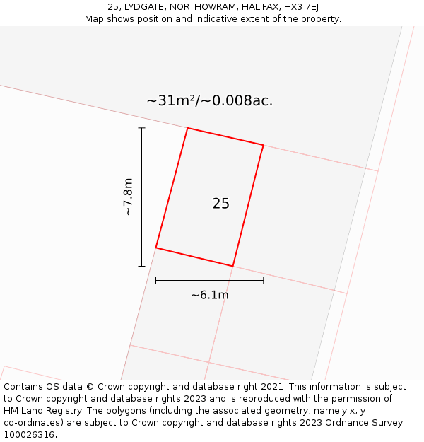 25, LYDGATE, NORTHOWRAM, HALIFAX, HX3 7EJ: Plot and title map