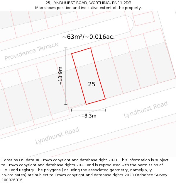 25, LYNDHURST ROAD, WORTHING, BN11 2DB: Plot and title map