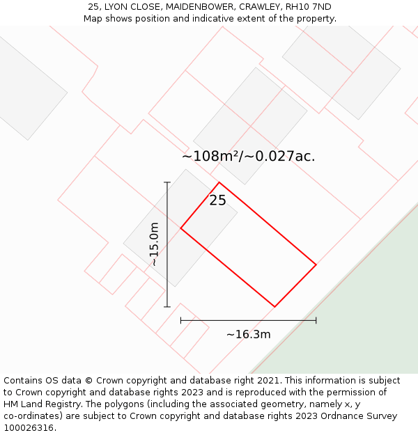 25, LYON CLOSE, MAIDENBOWER, CRAWLEY, RH10 7ND: Plot and title map