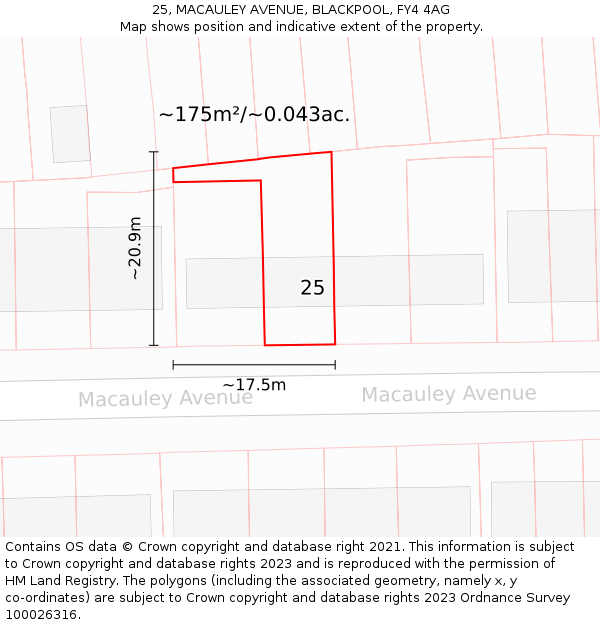 25, MACAULEY AVENUE, BLACKPOOL, FY4 4AG: Plot and title map
