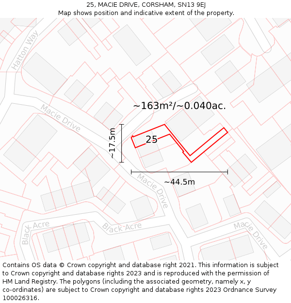 25, MACIE DRIVE, CORSHAM, SN13 9EJ: Plot and title map