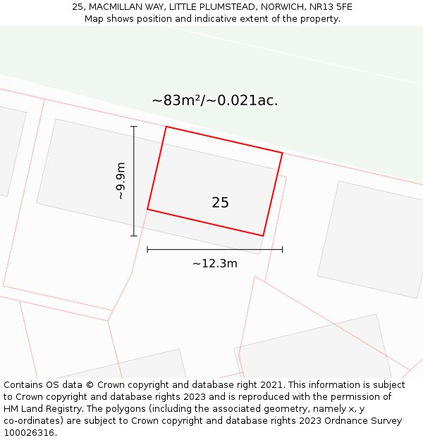 25, MACMILLAN WAY, LITTLE PLUMSTEAD, NORWICH, NR13 5FE: Plot and title map
