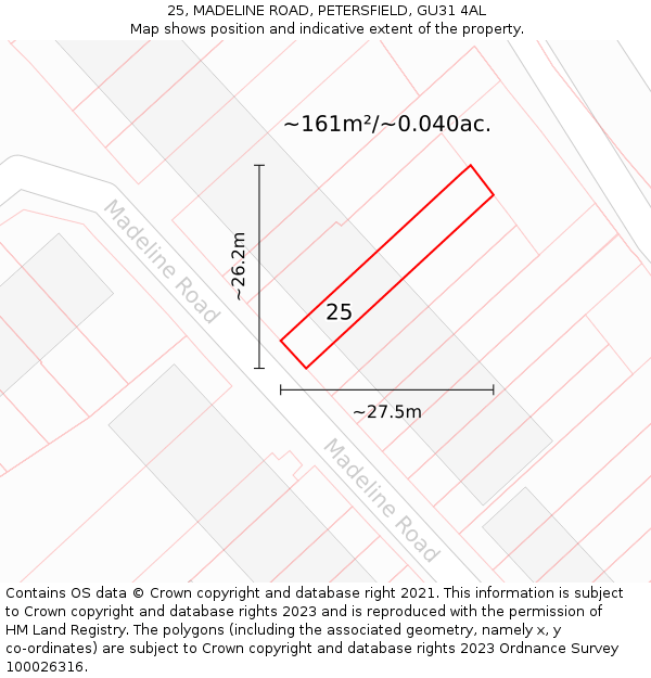 25, MADELINE ROAD, PETERSFIELD, GU31 4AL: Plot and title map