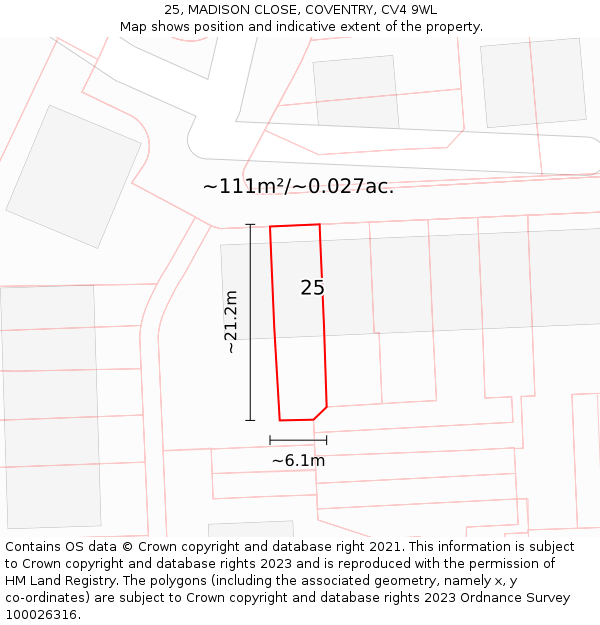 25, MADISON CLOSE, COVENTRY, CV4 9WL: Plot and title map