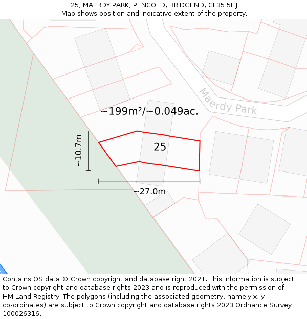 25, MAERDY PARK, PENCOED, BRIDGEND, CF35 5HJ: Plot and title map