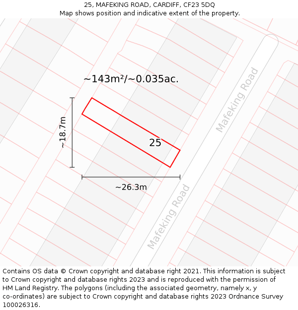 25, MAFEKING ROAD, CARDIFF, CF23 5DQ: Plot and title map