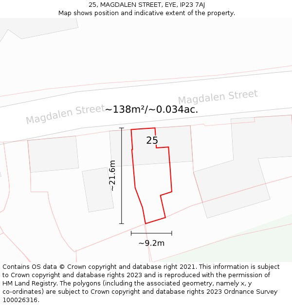 25, MAGDALEN STREET, EYE, IP23 7AJ: Plot and title map