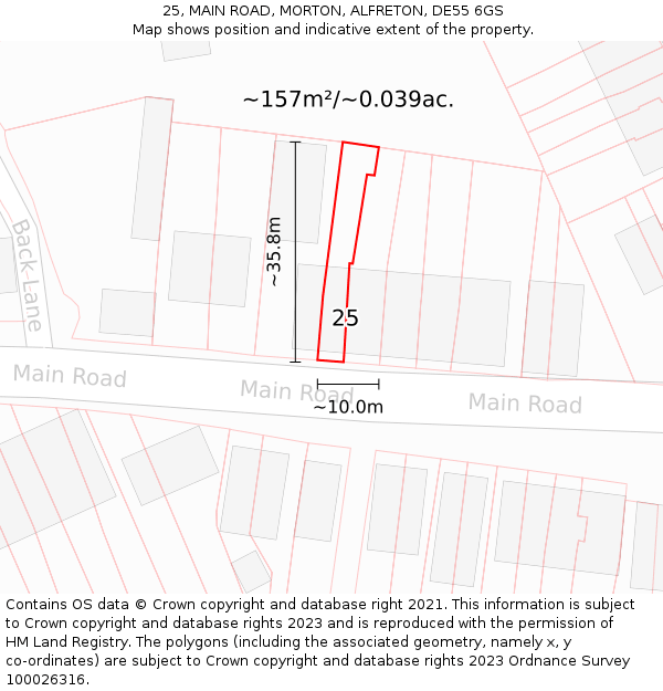 25, MAIN ROAD, MORTON, ALFRETON, DE55 6GS: Plot and title map