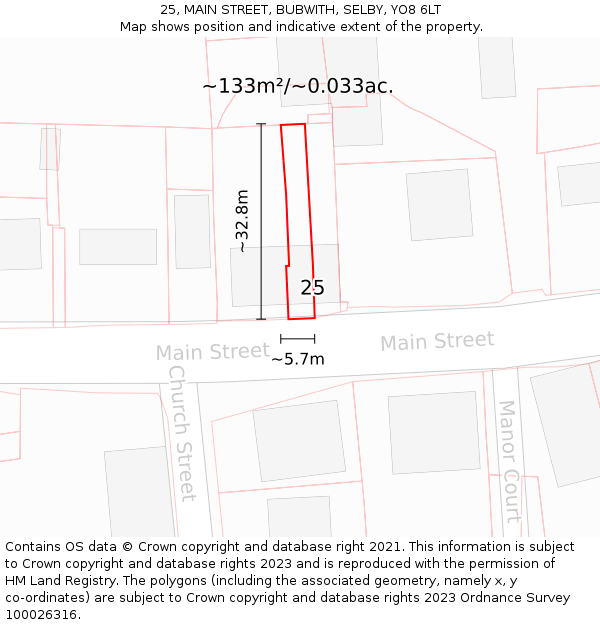 25, MAIN STREET, BUBWITH, SELBY, YO8 6LT: Plot and title map