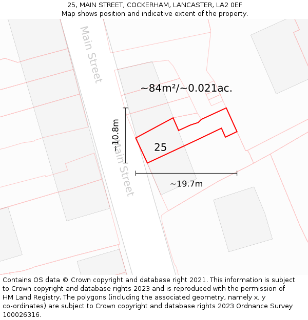 25, MAIN STREET, COCKERHAM, LANCASTER, LA2 0EF: Plot and title map