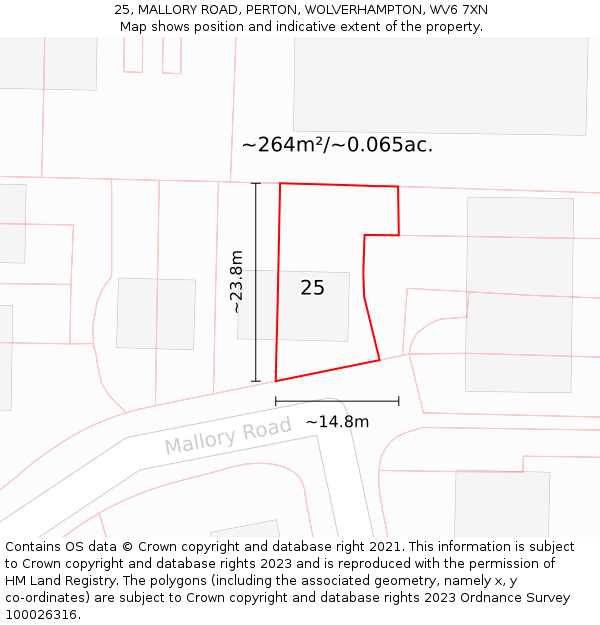 25, MALLORY ROAD, PERTON, WOLVERHAMPTON, WV6 7XN: Plot and title map