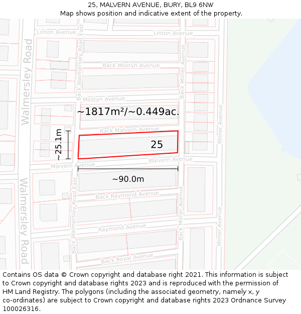 25, MALVERN AVENUE, BURY, BL9 6NW: Plot and title map