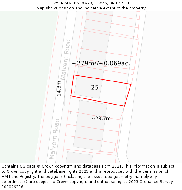 25, MALVERN ROAD, GRAYS, RM17 5TH: Plot and title map