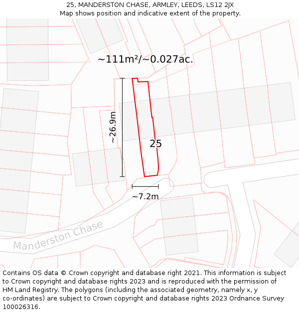 25, MANDERSTON CHASE, ARMLEY, LEEDS, LS12 2JX: Plot and title map