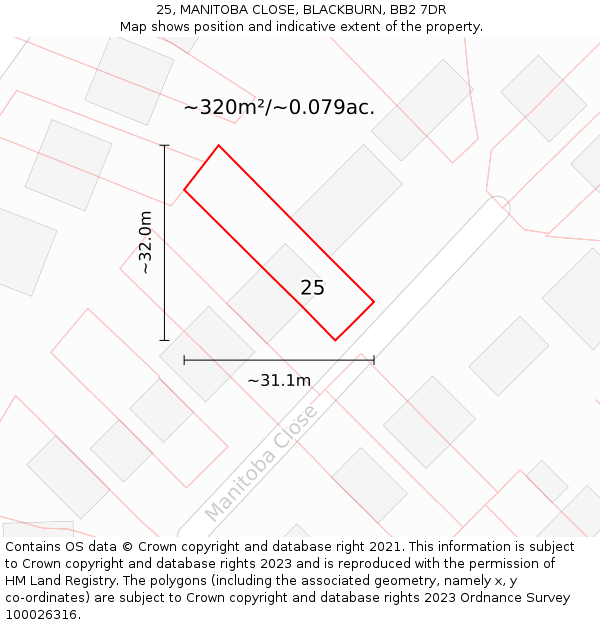 25, MANITOBA CLOSE, BLACKBURN, BB2 7DR: Plot and title map