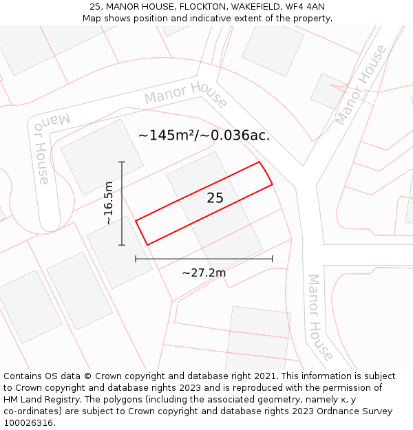 25, MANOR HOUSE, FLOCKTON, WAKEFIELD, WF4 4AN: Plot and title map