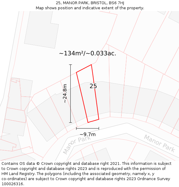 25, MANOR PARK, BRISTOL, BS6 7HJ: Plot and title map