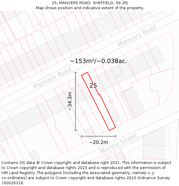 25, MANVERS ROAD, SHEFFIELD, S6 2PJ: Plot and title map