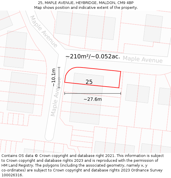 25, MAPLE AVENUE, HEYBRIDGE, MALDON, CM9 4BP: Plot and title map