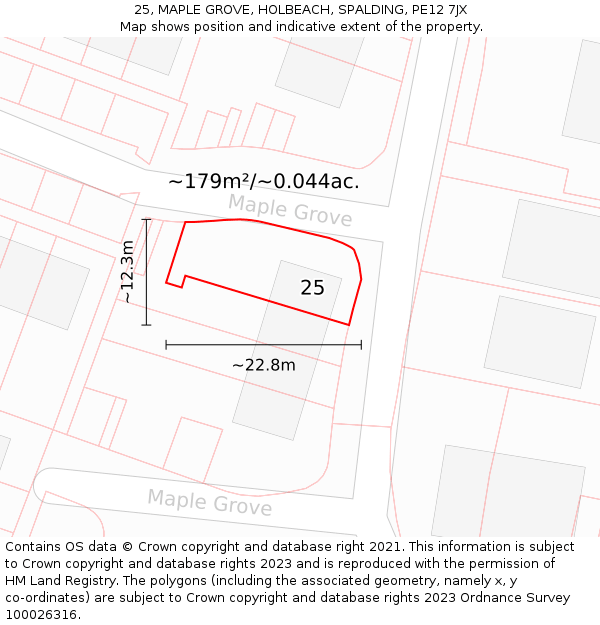 25, MAPLE GROVE, HOLBEACH, SPALDING, PE12 7JX: Plot and title map