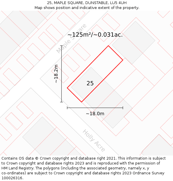 25, MAPLE SQUARE, DUNSTABLE, LU5 4UH: Plot and title map