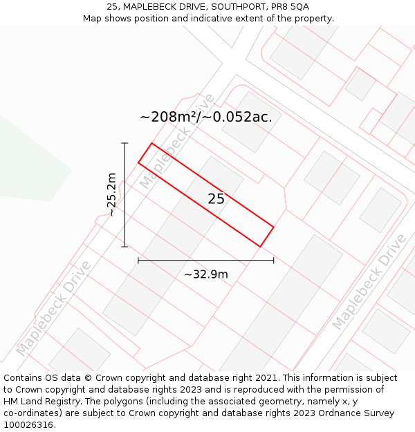 25, MAPLEBECK DRIVE, SOUTHPORT, PR8 5QA: Plot and title map