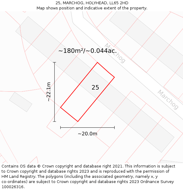 25, MARCHOG, HOLYHEAD, LL65 2HD: Plot and title map