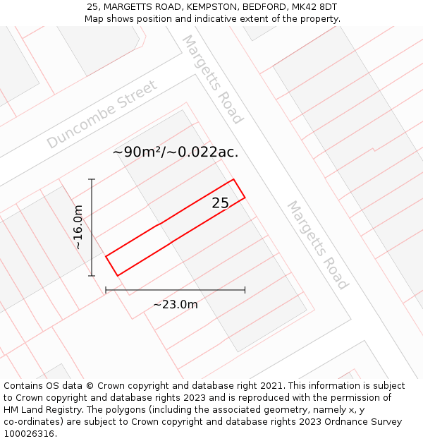 25, MARGETTS ROAD, KEMPSTON, BEDFORD, MK42 8DT: Plot and title map