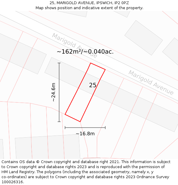 25, MARIGOLD AVENUE, IPSWICH, IP2 0PZ: Plot and title map
