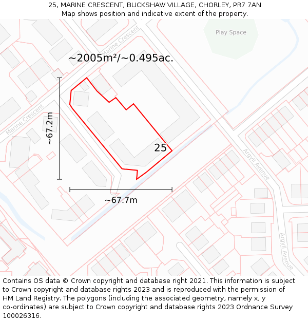 25, MARINE CRESCENT, BUCKSHAW VILLAGE, CHORLEY, PR7 7AN: Plot and title map