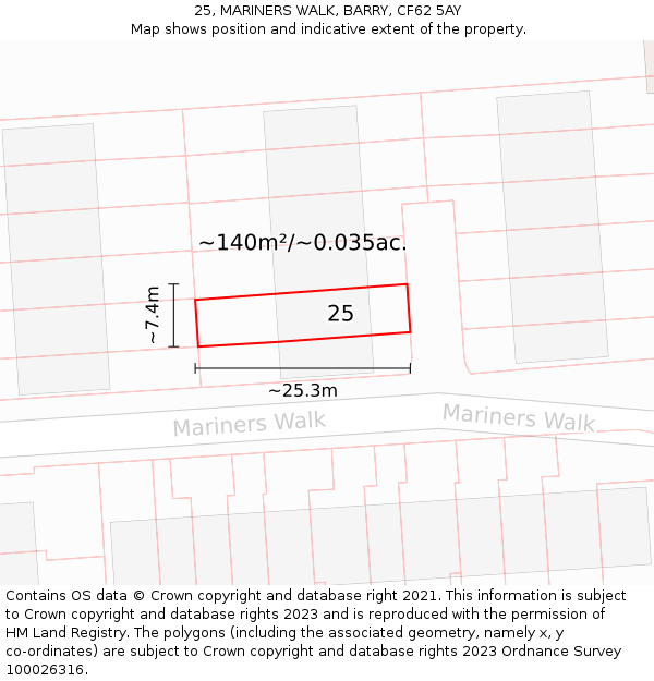 25, MARINERS WALK, BARRY, CF62 5AY: Plot and title map