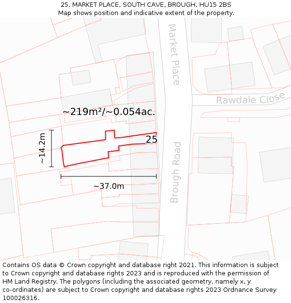25, MARKET PLACE, SOUTH CAVE, BROUGH, HU15 2BS: Plot and title map